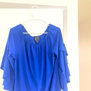 Coco Bianco Ruffled Sleeves Designed Ladies Top. Color Royal Blue S (L)